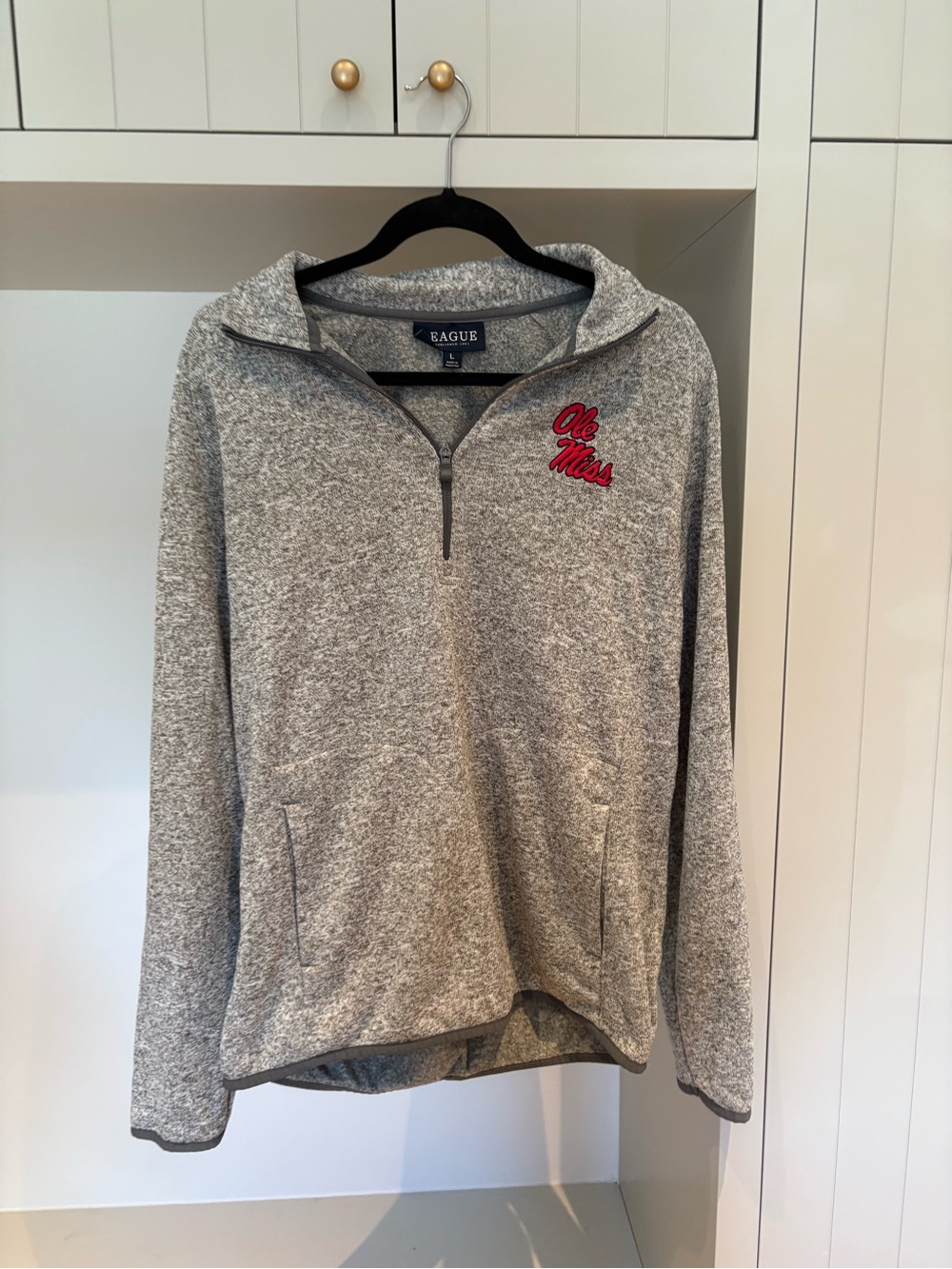League Gray Half-Zip Pullover with Red Ole Miss Script